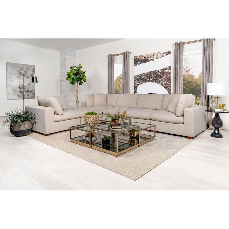Ridgemont 6-piece Upholstered Modular Sectional Sofa with Wooden Leg - Ivory