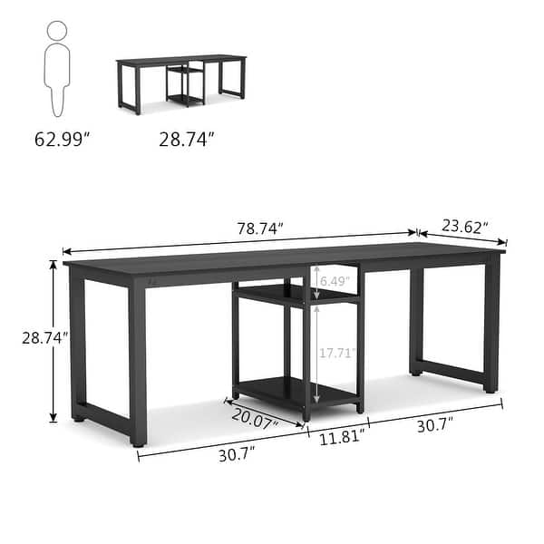 dimension image slide 3 of 4, 78'' Computer Desk with Shelf, Two Person Desk Double Workstation Desk for Home Office