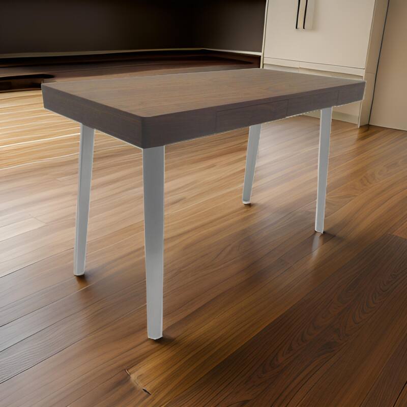 Hle 47 Inch Desk, Walnut Brown Wood Top, 2 Drawers, High Polished Steel