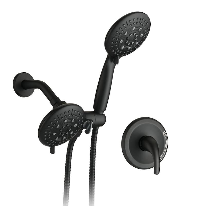Classic High Pressure Single Handle 6-Spray Patterns Rain shower Head with Handheld Shower (Valve Included) - Matte Black
