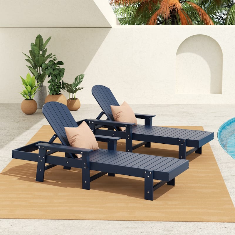 Polytrends Altura Poly Eco-Friendly All Weather Reclining Chaise Lounge with Arms (Set of 2) - Navy Blue