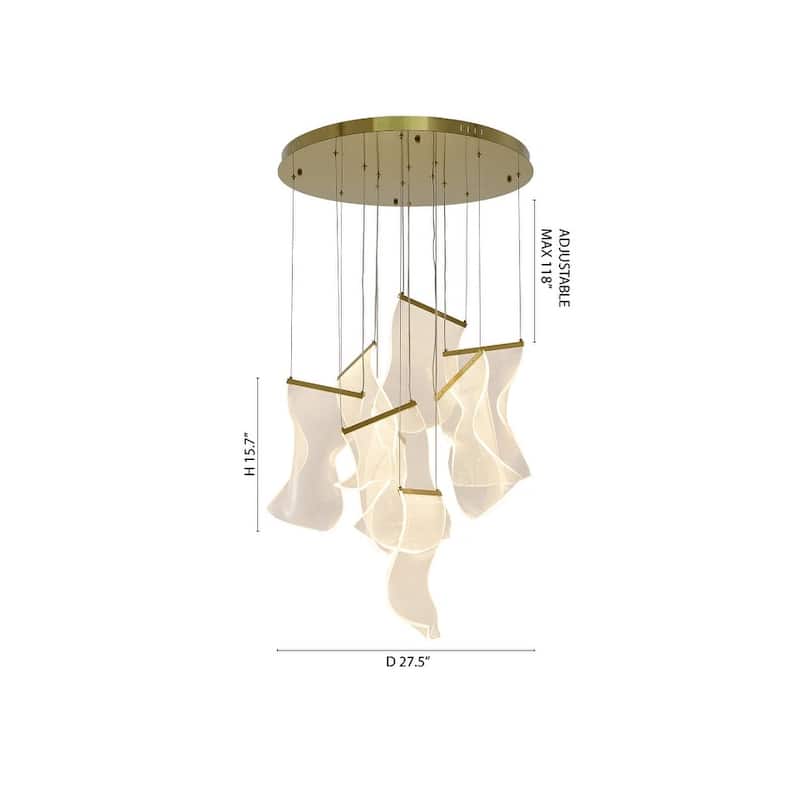 7-Light Brass Chandelier With Acrylic Crumbled Sheet Pendants