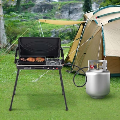 Portable Camp Grill 2-Burner Propane Camping Stove w/ Detachable Legs