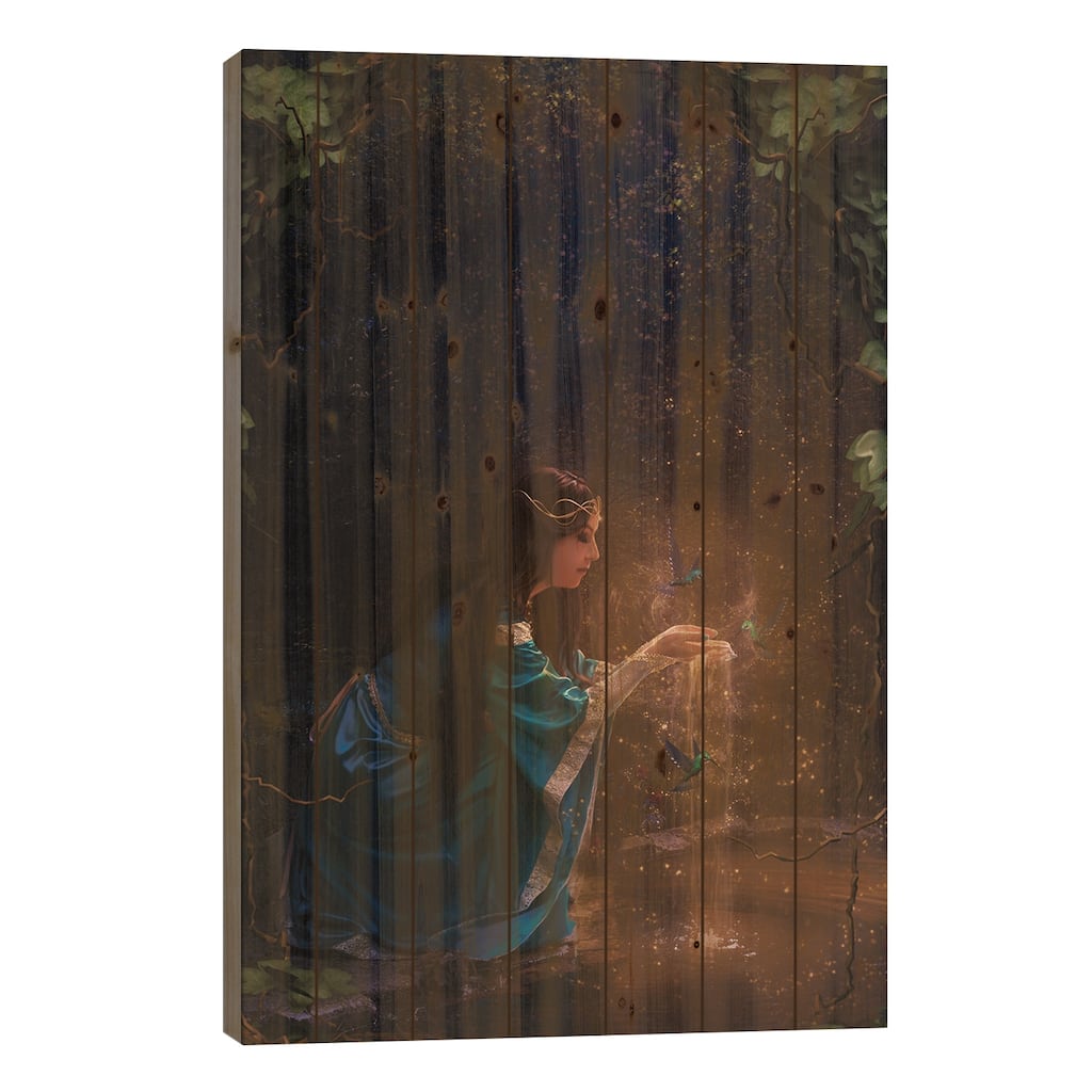 Lady Of The Lake Print On Wood by Babette Van den Berg - Multi-Color