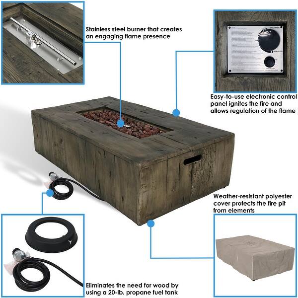 Shop Sunnydaze Rustic Faux Wood Propane Gas Fire Pit Table With