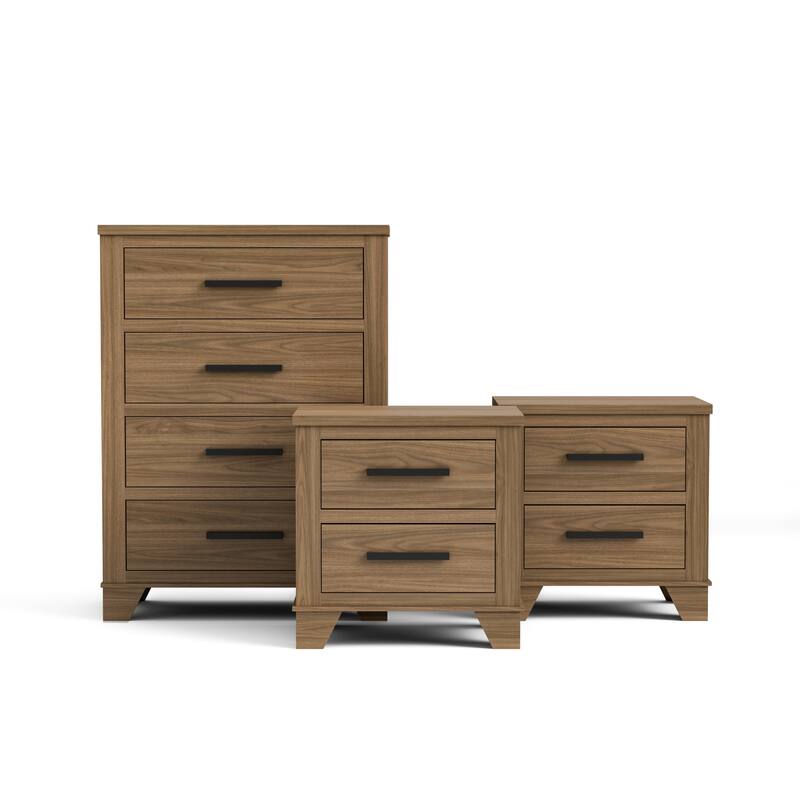 Furniture of America Nyess Modern 3-Piece Chestnut Brown Chest and 2 Nightstand Bedroom Set
