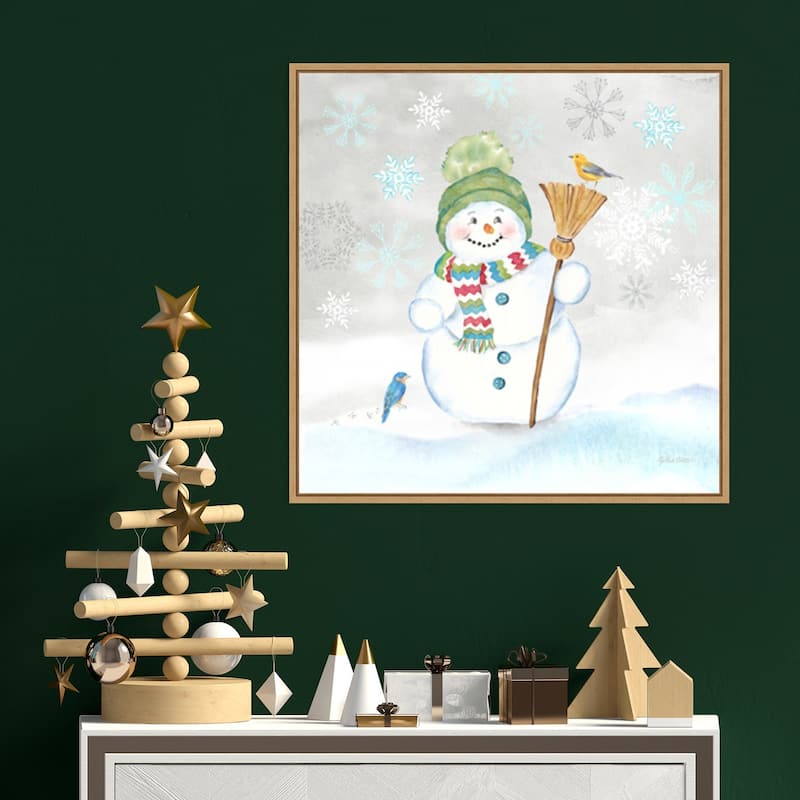 Let it Snow Blue Snowman IV by Cynthia Coulter Canvas Art Framed - 22 x 22 in