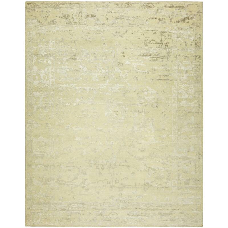 Transitional Beige Hand-Knotted Wool & Viscose Area Rug - 8' x 10' - Beige