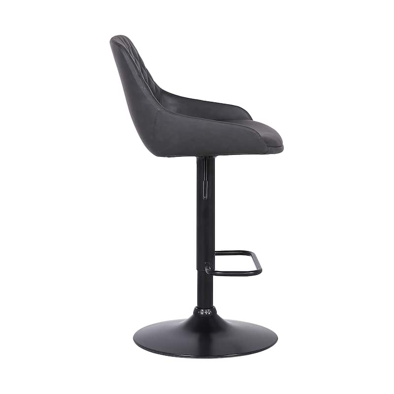 Klay Contemporary Adjustable Barstool in Black Powder Coated Finish and Grey Faux Leather