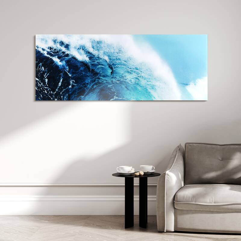 "Blue Wave 1" Graphic Wall Art on Free Floating Tempered Glass Panel