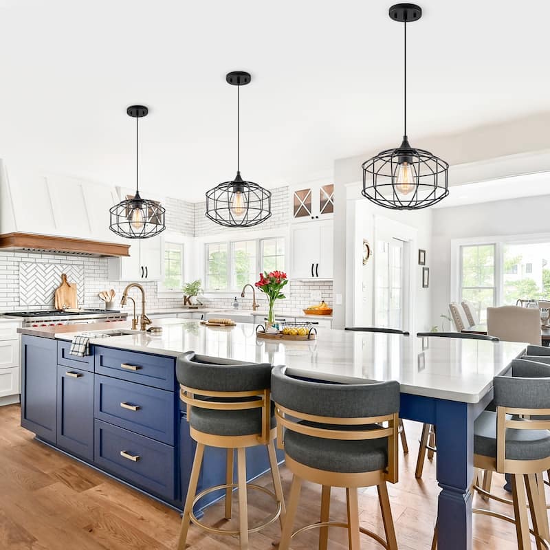 Matte Black Industrial Wire Cage Pendant Light for Kitchen & Dining - Dia.11.22-in