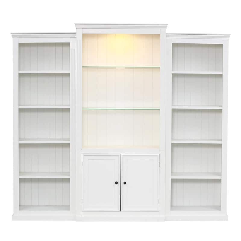 78.75" Tall 3-Piece Bookcase Set with Adjustable 5-Color LED Light, Retro Glass Display Shelves for Living Room or Office