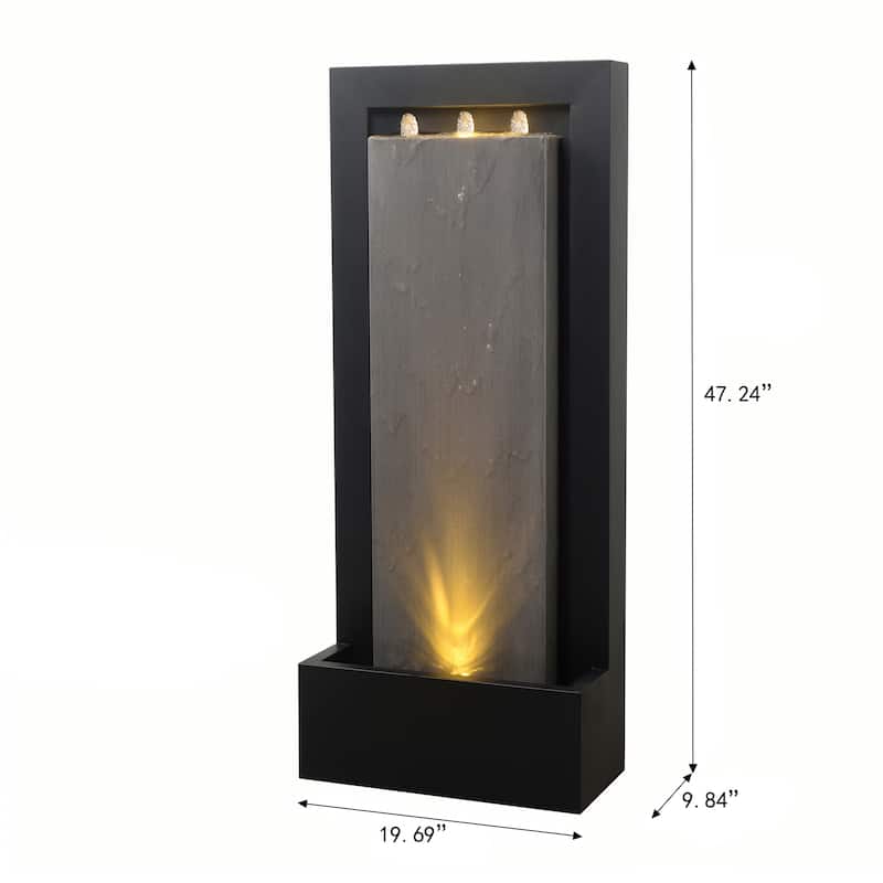 LED Lighted Steel Outdoor Garden Fountain - 47.25" - Black and Gray