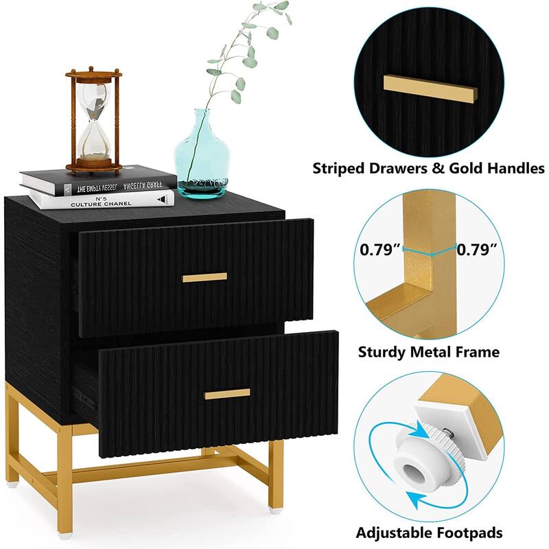 2-Drawer Modern White Nightstand Bed Side Table Storage End Table
