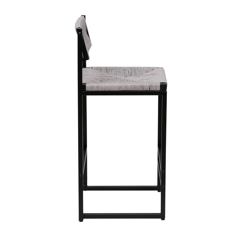 Paper Rope Woven Bar Stools Set of 2 Hand Weave Counter Stool with footrest for Kitchen Island, Dining Room