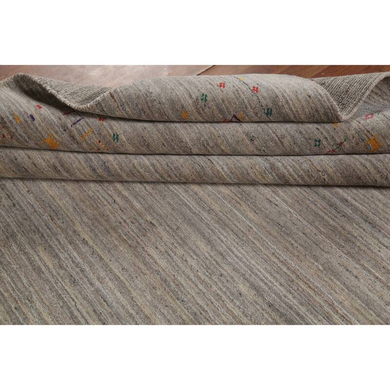 Striped Tribal Gabbeh Indian Square Area Rug Hand-Knotted Wool Carpet - 8'0"x 7'11"