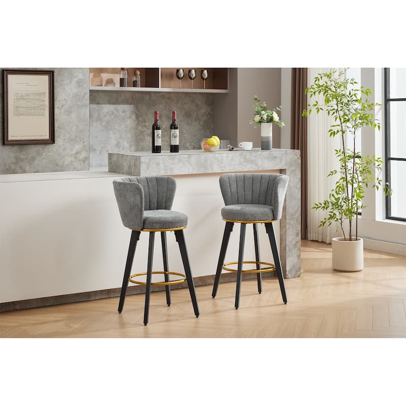 360° Swivel Upholstered Barstools with Backs and Metal Legs,Counter Height Bar Stools Set of 2. - Grey