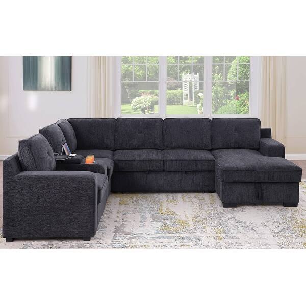 Oversized U Shaped Sleeper Sectional Sofa Pull Out Couch Bed