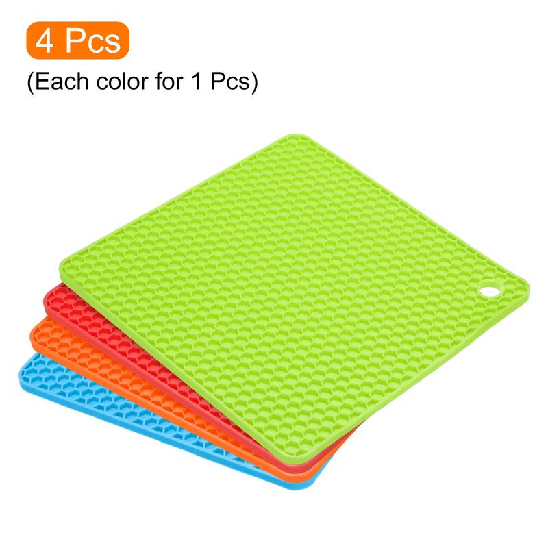 4Pcs Silicone Trivet Mat Heat Resistant Mat Pot Holder Mat Placemats - Orange/Red/Blue/Green