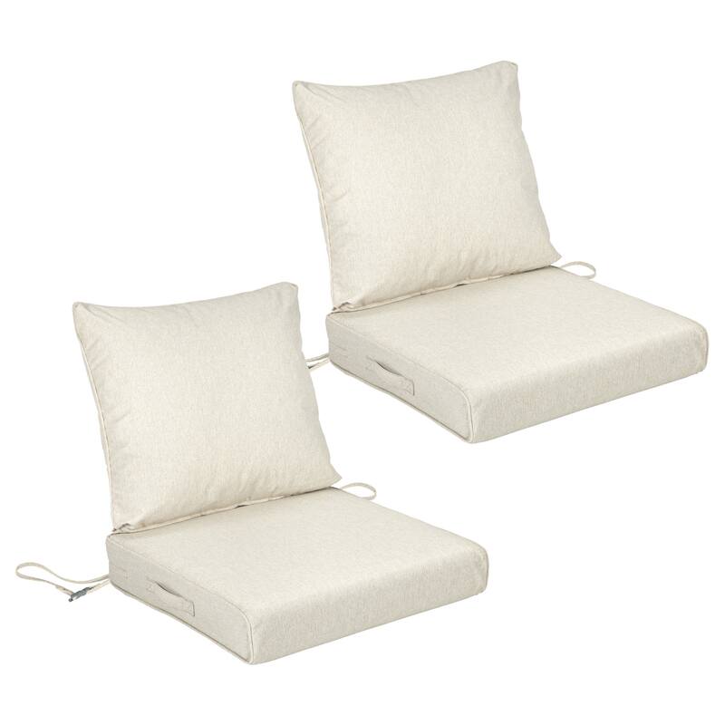 Aoodor Outdoor Deep Seat Cushion Set, Waterproof Patio Furniture Cushions with Adjustable Straps & Removable Cover, Set of 2 - 25"x25" - Khaki