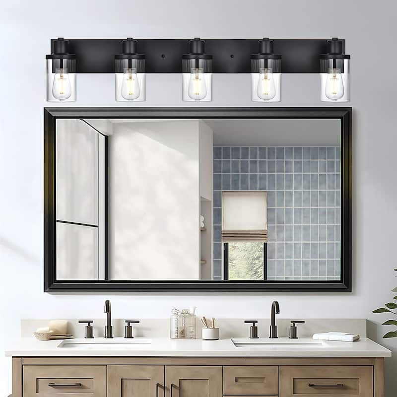 5 Light Bathroom Vanity Lighting with Clear Glass Shade