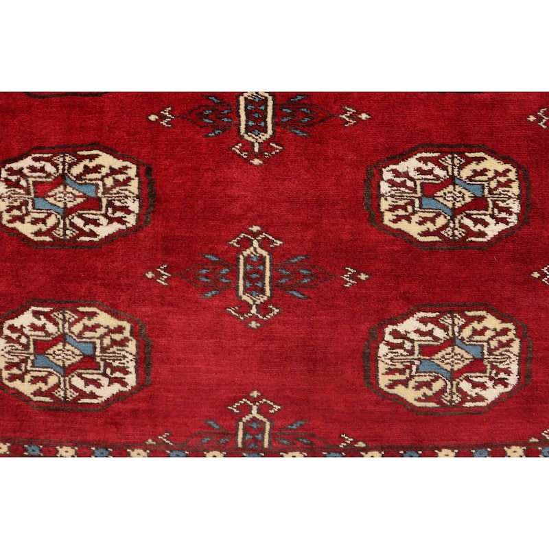 Rustic Bokhara Powers Red/Blue Hand Knotted Wool Rug - 4'0'' x 5'8''