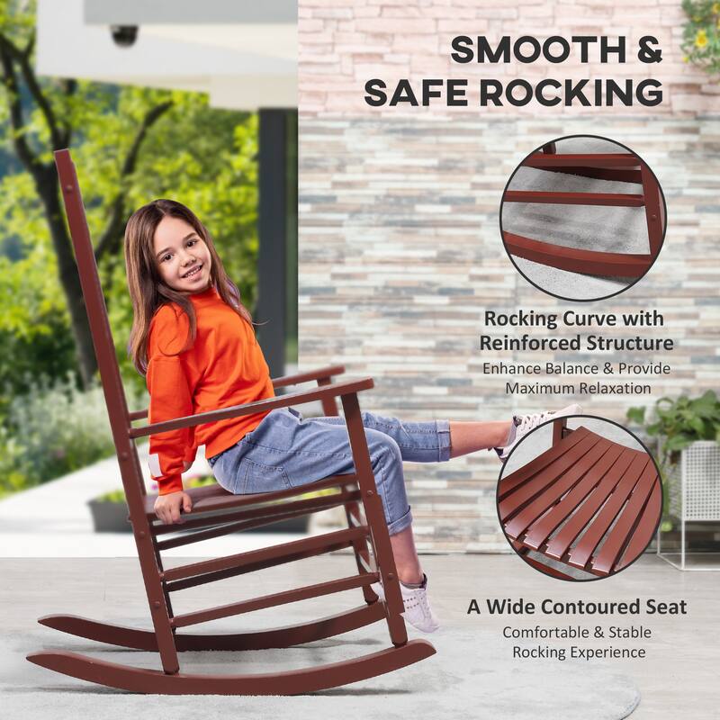 Outsunny Outdoor Rocking Chair, Patio Wooden Rocking Chair with Smooth Armrests, High Back for Garden, Balcony, Porch