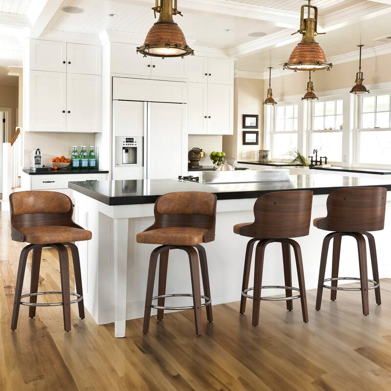 26 in. Counter Height Stool, Wooden Swivel Barstool PU Leather with Low Back