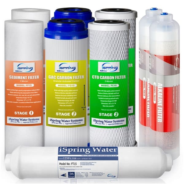 slide 2 of 9, iSpring 1-year Replacement Filter Set for Alkaline RO Water Filter (Fits iSpring RCC7AK, RCC7PAK, and RCC1PAK) - White - 10X2.5