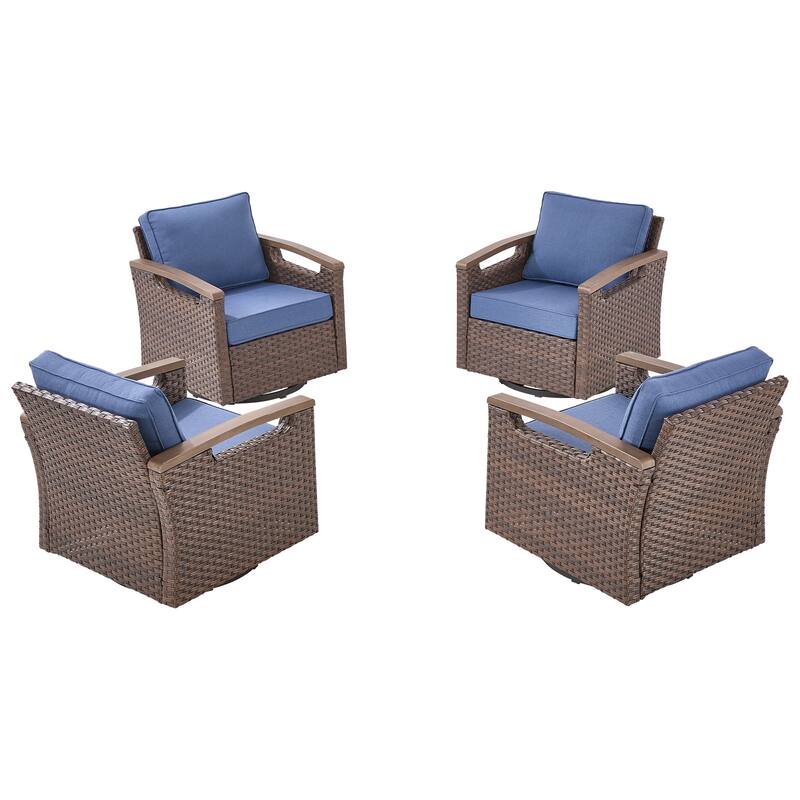 Pocassy Outdoor Brown Wicker Funitre with Cushion Set