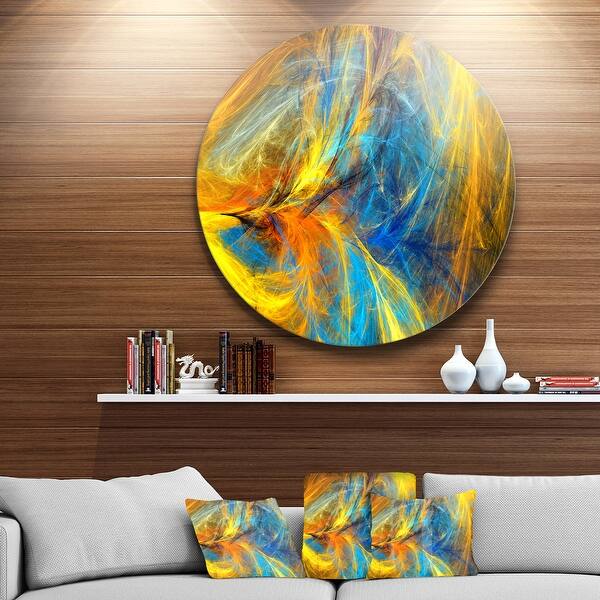 Designart 'Gold and Blue Psychedelic Pattern' Abstract Round Metal Wall ...