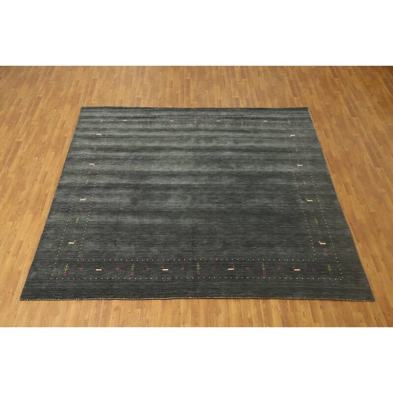 Hand Knotted Oriental 100% Wool Carpet Tribal Animal Pictorial Green Gabbeh Area Rug - 9' 8'' X 9' 10''