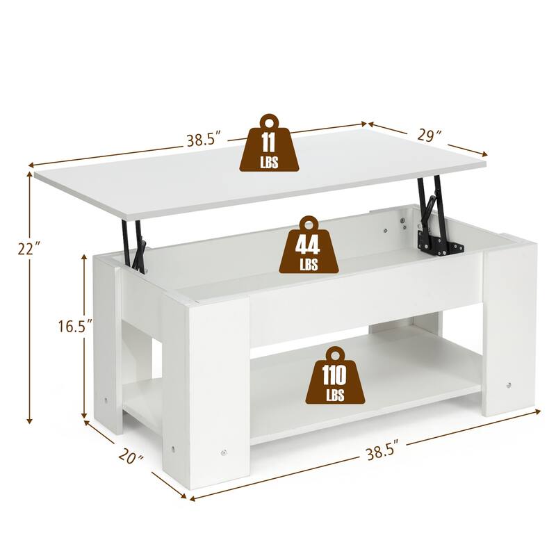 Modern Coffee Table with Lift Top and Large Hidden Storage Space - 38.5" x 20"/29" x 16.5"