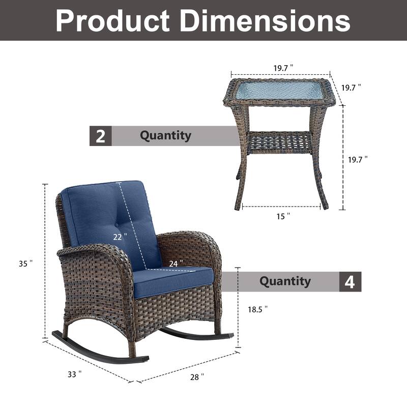 Gymojoy Ergonomic Swivel & Glider / Rocking Chair Set with Side Tables Outdoor Patio Furniture Set