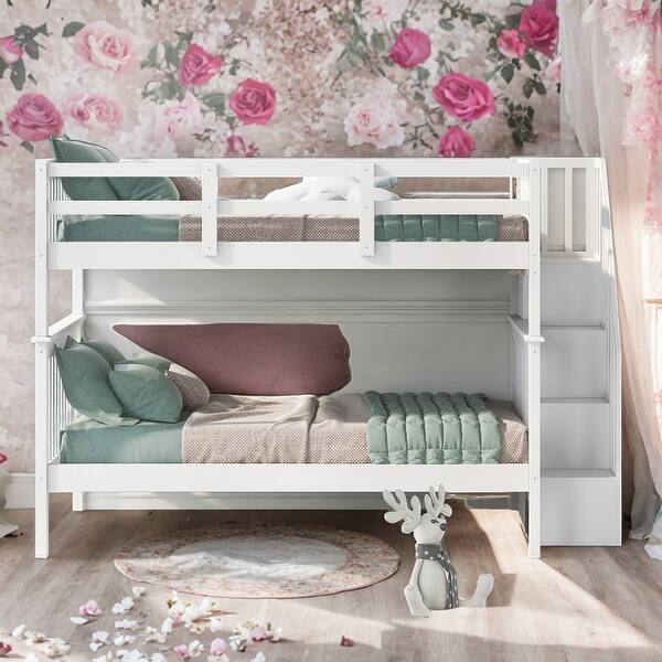 slide 2 of 15, Full Over Full Bunk Bed With Storage and Guard Rail For Bedroom White