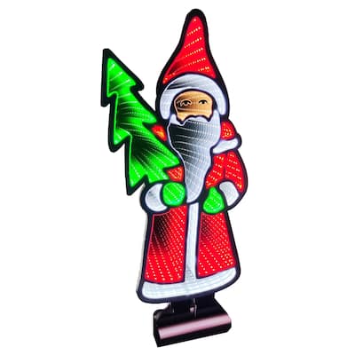 LED Lighted 3D Standing Santa Christmas Infinity Mirror - 25"
