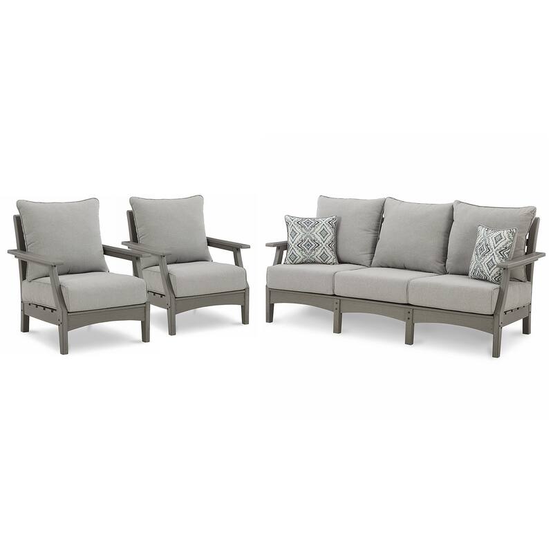 Signature Design by Ashley Visola Gray 3-Piece Outdoor Package - 80"W x 33"D x 37"H