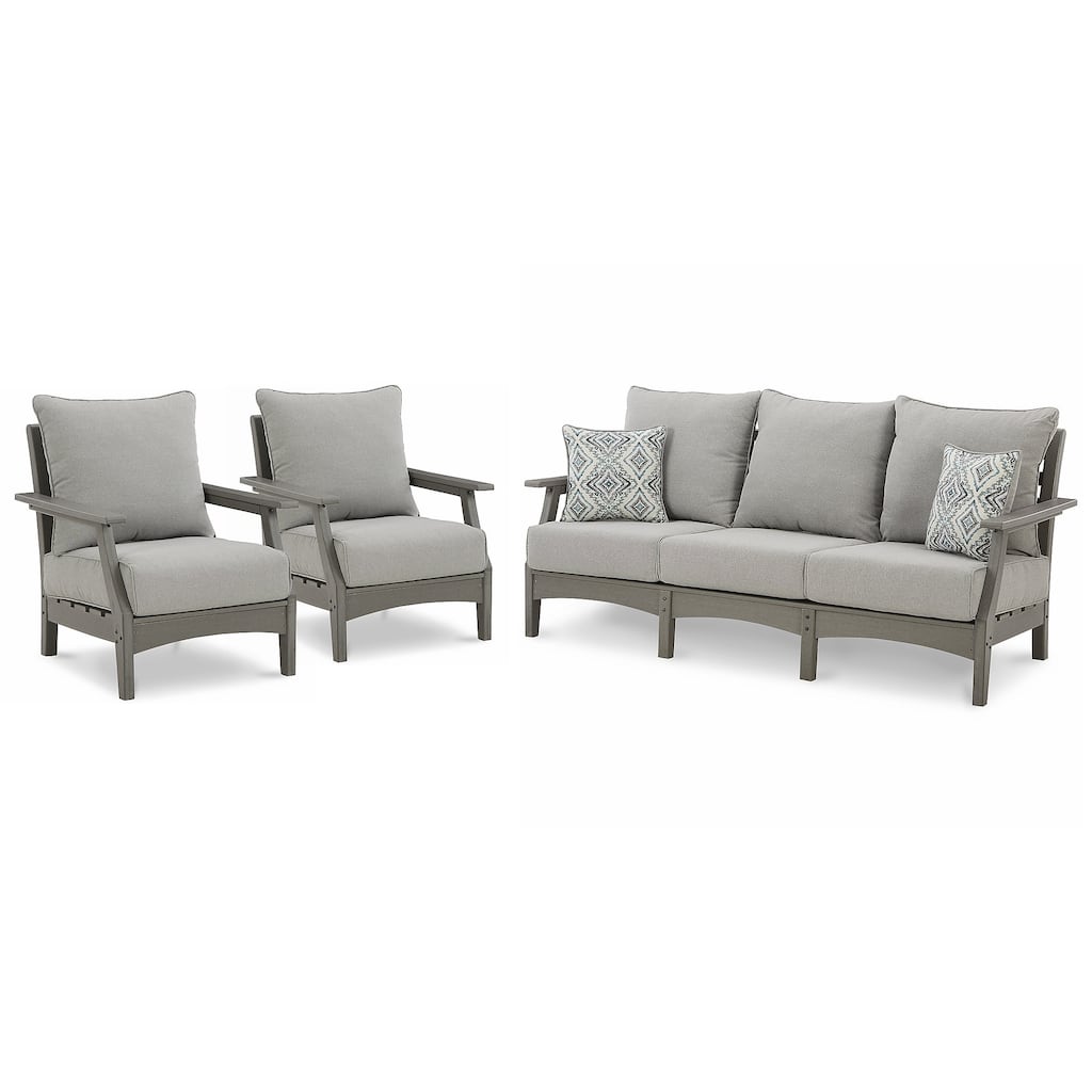 Signature Design by Ashley Visola Gray 3-Piece Outdoor Package - 80"W x 33"D x 37"H