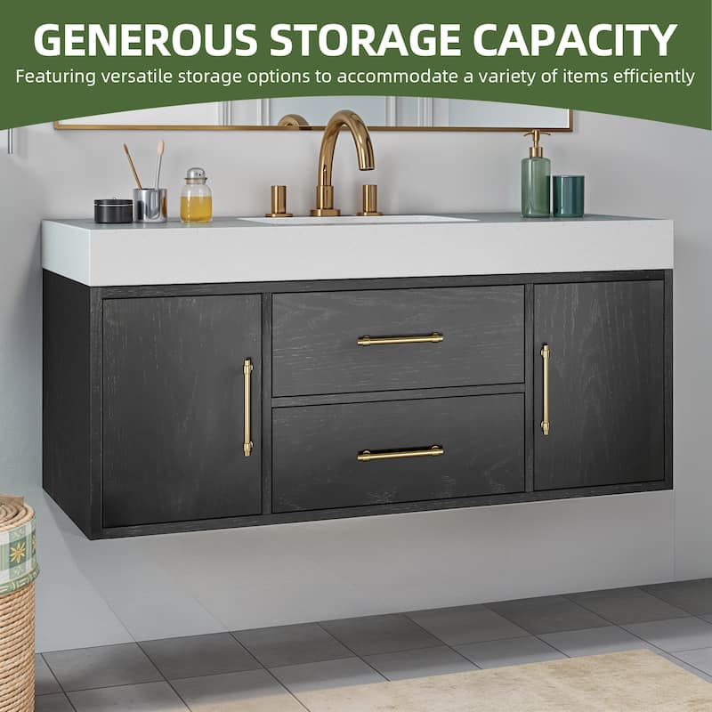 Moasis 40"/48" Wide Floating Wall Mounted Bathroom Vanity with 2 Drawers & 2 Storage Cabinet