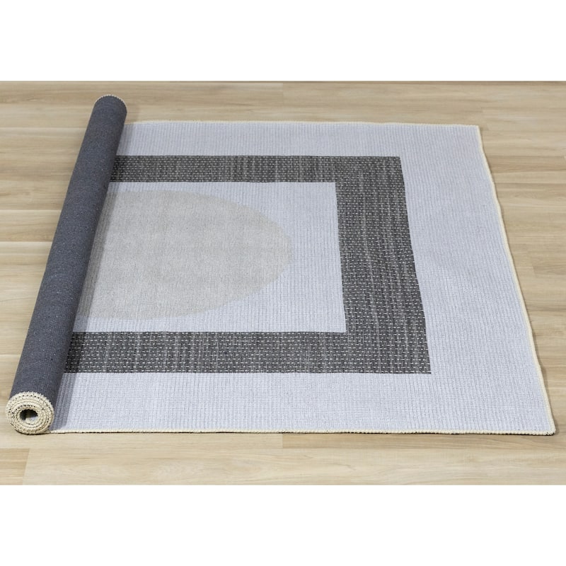 White Grey Passing Moons Printed Area Rug