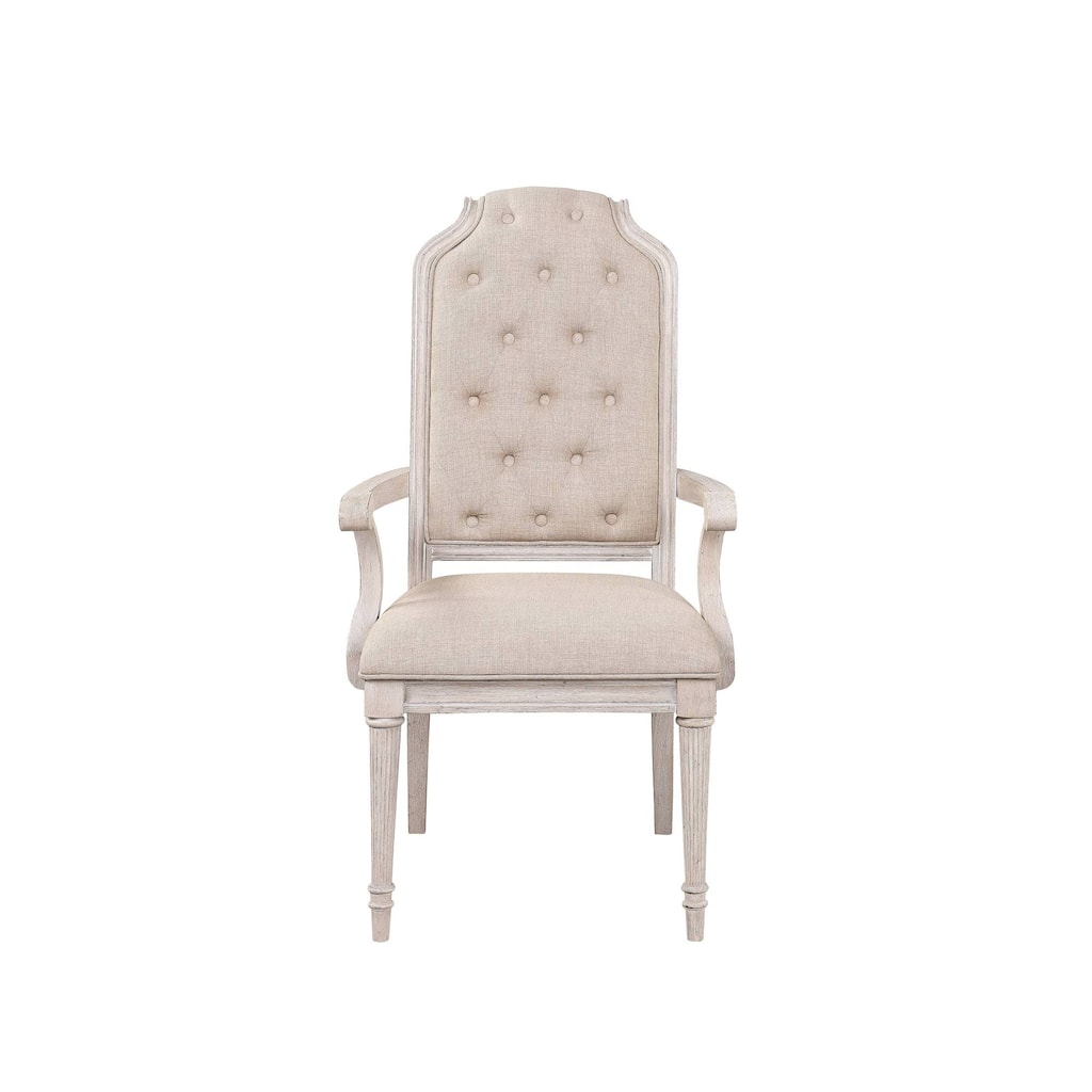 Roomfitters Wynsor Antique White Arm Chair Pack, Set of 2, Traditional Button Tufted, Ornate Rolled Backrest