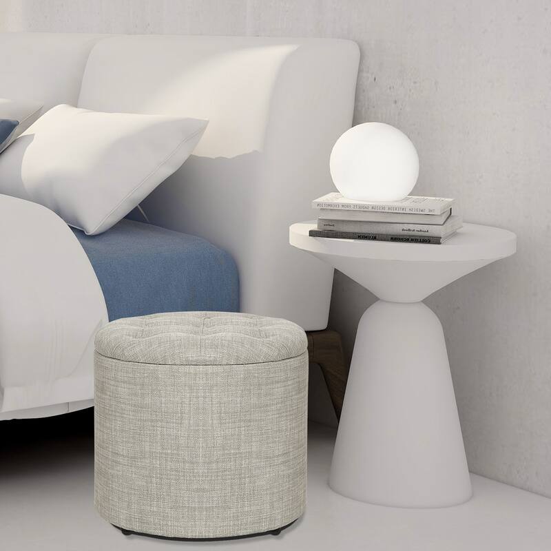 Adeco Round Footstool with Removable Lid Footrest Storage Ottomans