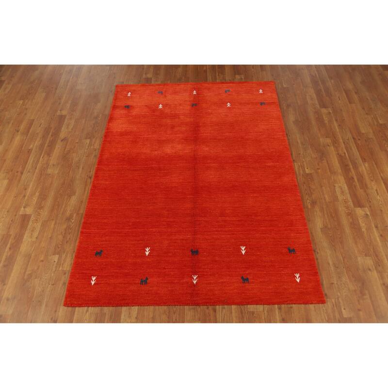 Hand Knotted Oriental 100% Wool Carpet Tribal Animal Pictorial Oranges & Rust Gabbeh Area Rug - 6' 7'' X 4' 7''