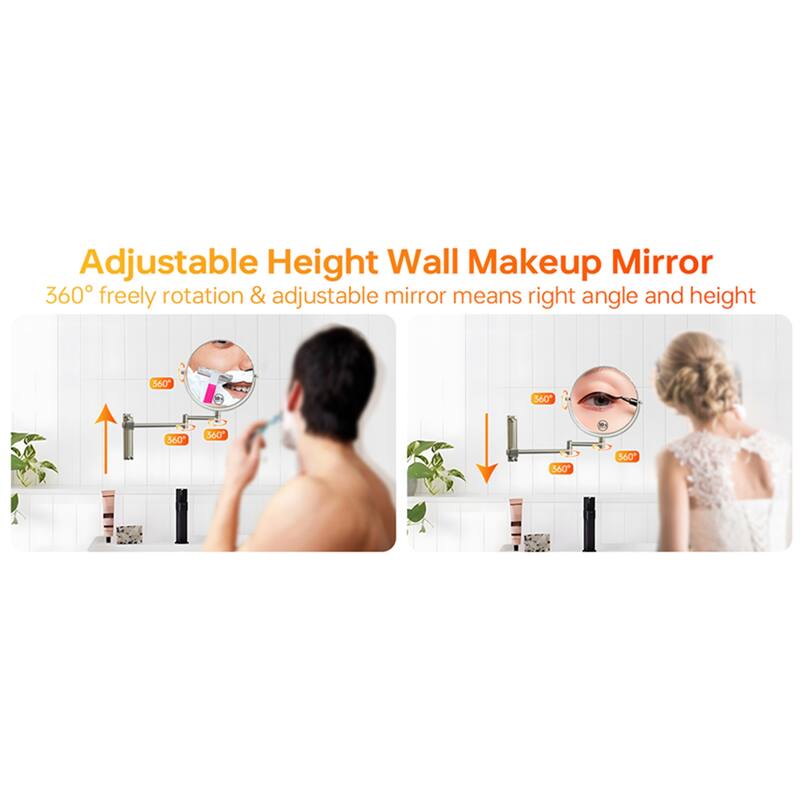 8" 1x/10x Magnifying Double Sided Vanity Mirror, Height Adjustable