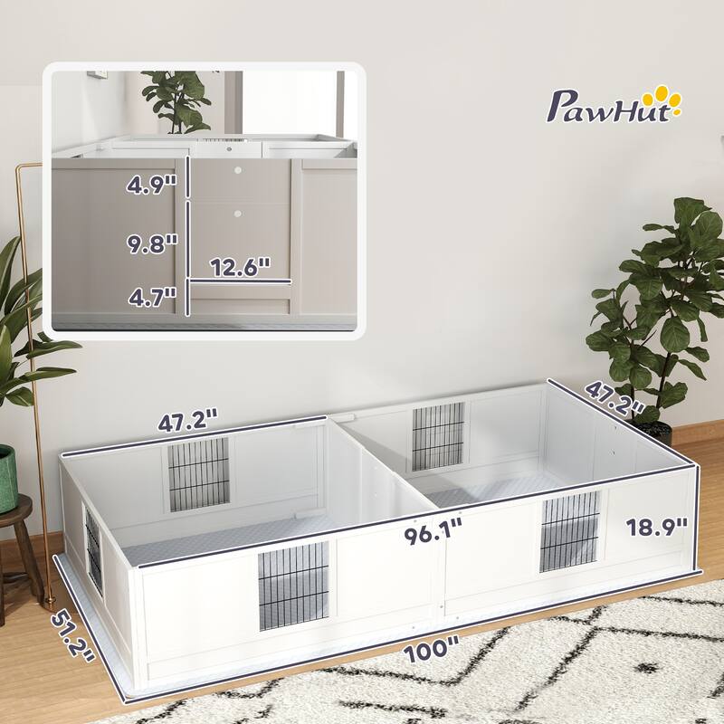 Whelping Box for Dogs and Puppies, Dog Whelping Box with Waterproof Pee Pad, Adjustable Height Door - White