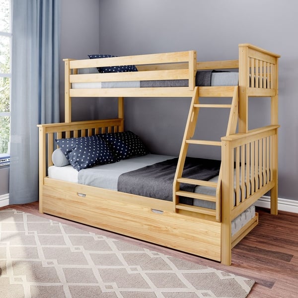 slide 2 of 12, Max and Lily Twin over Full Bunk Bed with Trundle Bed Natural