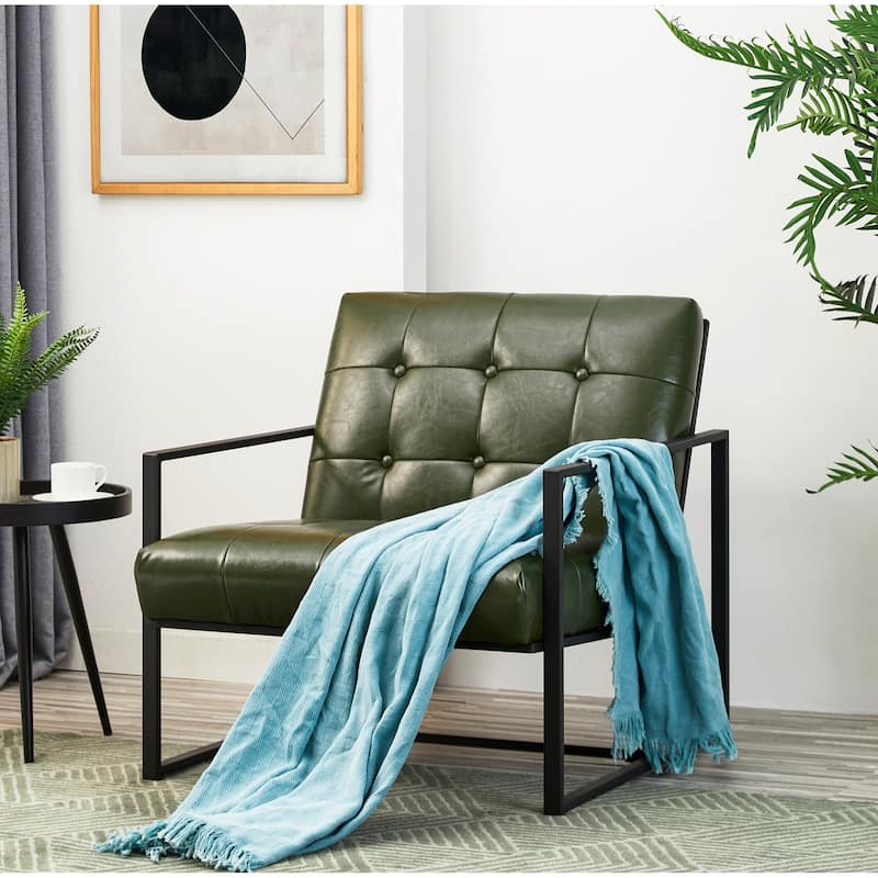 Glitzhome 29.50"W Mid-Century PU Leather Tufted Accent Chair - 29.5"W x 30.5"H x 29.25"D
