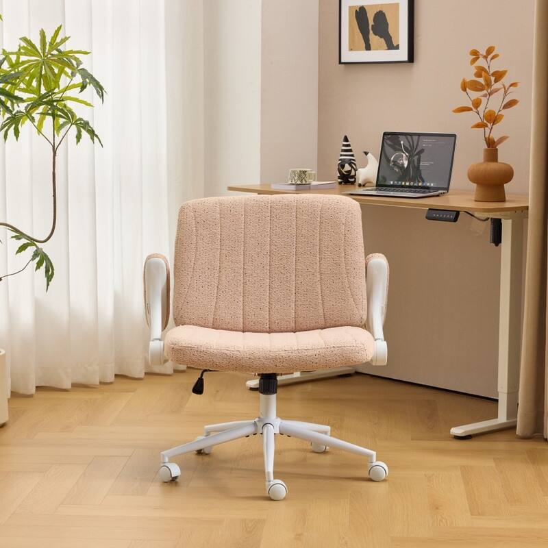 Speckled Chenille Swivel Chair With Flip-Up Arms For Cross-Legged