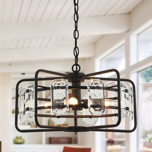 slide 2 of 17, Industrial Modern 4-Light Metal Crystal Open Frame Drum Chandelier for Dining Room - 10-in H x 17.6-in D