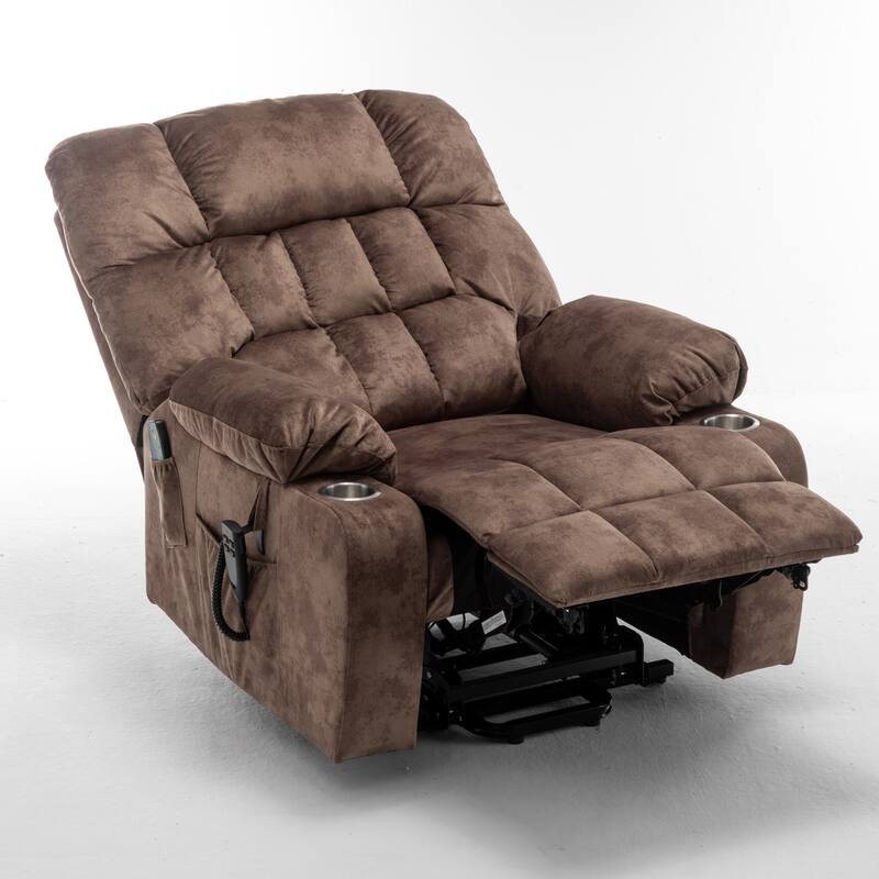 Power Lift Recliner Chair with Heat & Massage, Dual OKIN Motors Lift Sofa, Lounge Chair with 2 Pockets & 2 Cup Holders